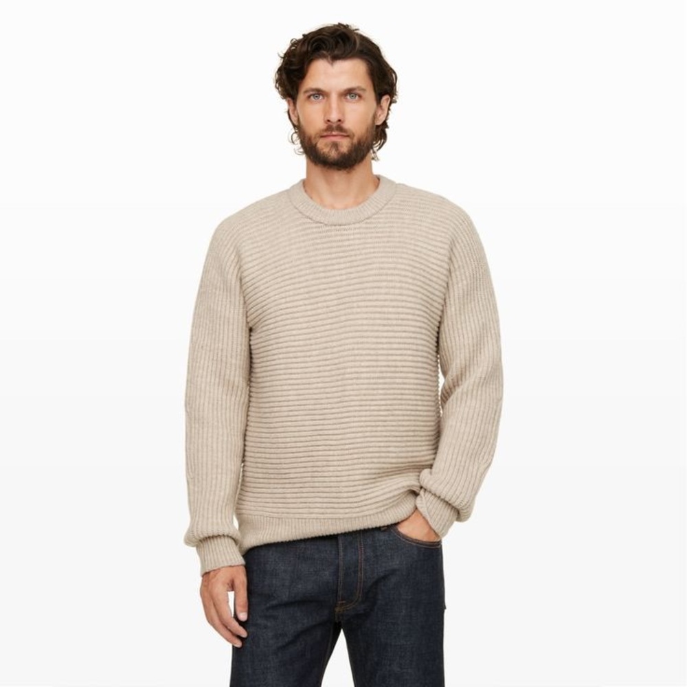 NWT Club Monaco 100% merino wool horizontal shaker ribbed crewneck sweater. 🤎 - Picture 1 of 8